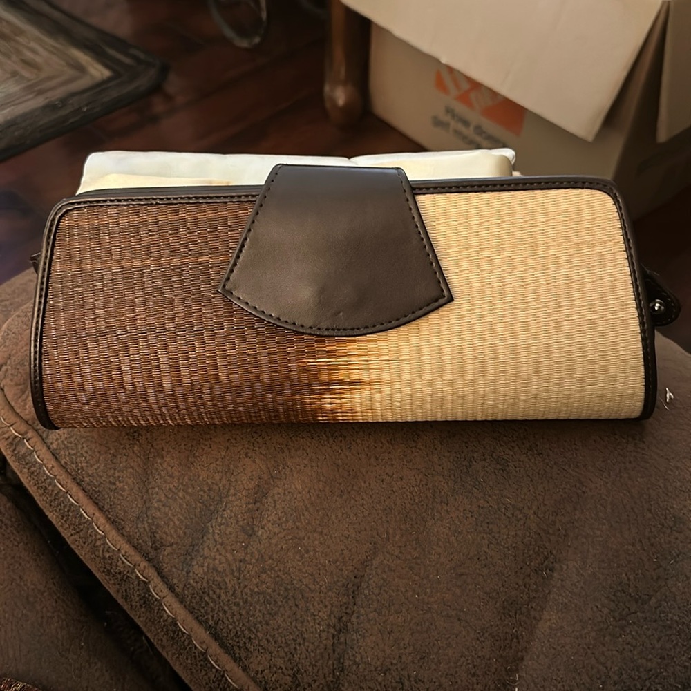 Le Sac clutch purse rattan  red -brown to  cream ombré